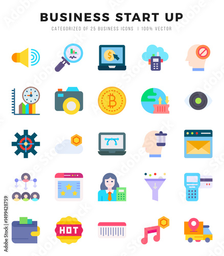 Set of Business Start Up Icons. Simple Flat art style icons pack. Vector illustration.