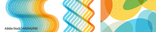 Abstract background with translucent overlapping coloured shapes.
Wavy background with dynamic effect. Modern screen design for mobile app and website. Vector for brochure, banner or presentation.