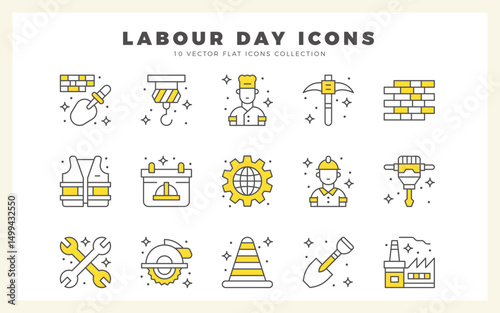 15 Labour Day Two Color icon pack. vector illustration.