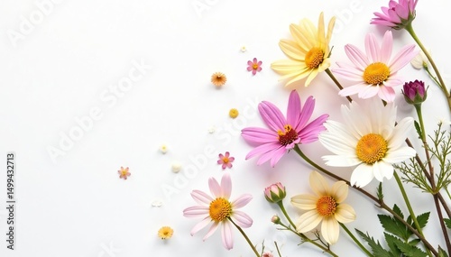 Delicate, scattered wildflowers on white background, flowers, plant