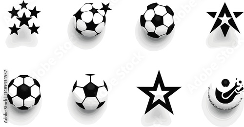 Create a kinds of Soccer ball icon. Abstract logo with black stars. vector art silhouette with white background.