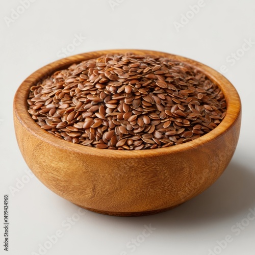 Brown flax seeds in wooden bowl healthy food