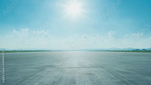 Empty runway with heat haze rising from asphalt under intense midday sun