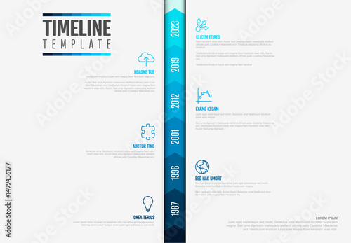 Modern vertical timeline template infographic design for business presentation and reports. This clean timeline template infographic visually displays steps, events, or progress over time using years.