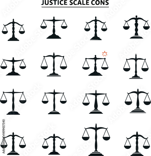Create a kinds of Scale icon set. different scale collection. Scales of justice. food scale tool. weight scale. Vintage scale. Vector illustration silhouette with white background.