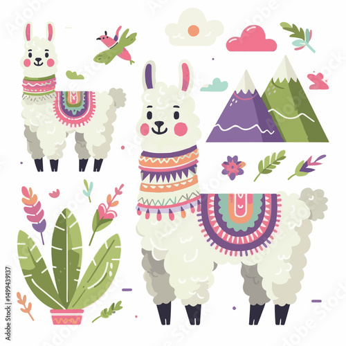 animal, llama, mammal, nature, alpaca, farm, cute, lama, wool, vector, pet, illustration, domestic, fluffy, peru, portrait, wildlife, cartoon, isolated, fur, graphic, zoo, character, furry, funny, out