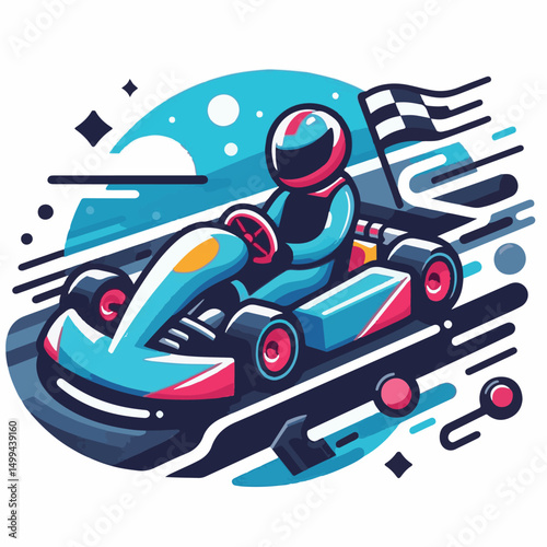 track, motor, speed, sport, wheel, racer, driver, go, competition, fast, cart, race, action, car, helmet, karting, vehicle, fun, kart, gokart, auto, motorsport, illustration, carting, motion, vector, 