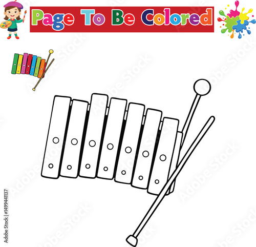 Xylophone Coloring Page for Kids Musical Instrument Activity Sheet


