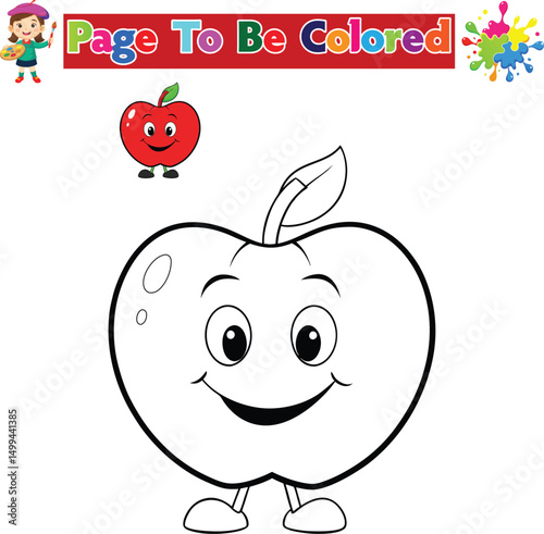 Cute Smiling Apple Coloring Page for Kids Printable Fruit Activity

