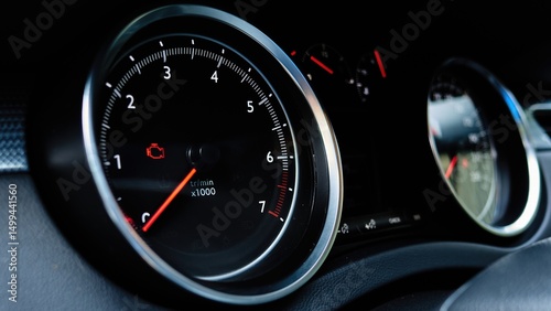 Car tachometer with check engine warning light illuminated