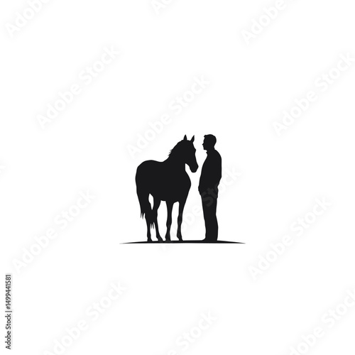 Silhouette of a Person Standing Beside a Horse, Representing Companionship, Trust, and the Bond Between Humans and Animals, Vector Art