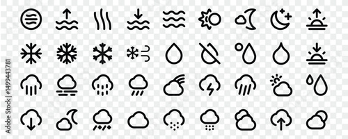 Weather icon set outline, vector, illustration, temperature, season, symbols. eps 10