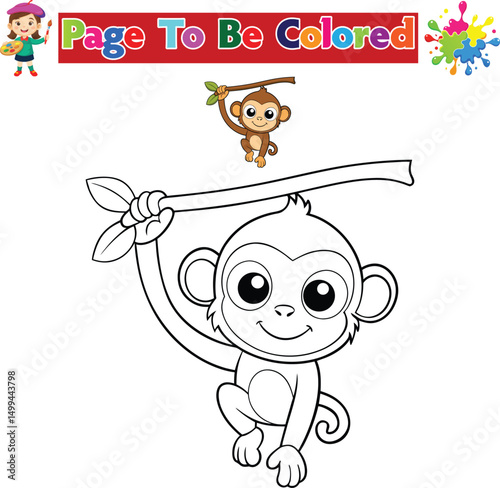 Cute Monkey Coloring Page for Kids Jungle Animal Activity Sheet


