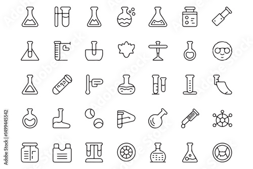 Set of simple line art science laboratory icons
