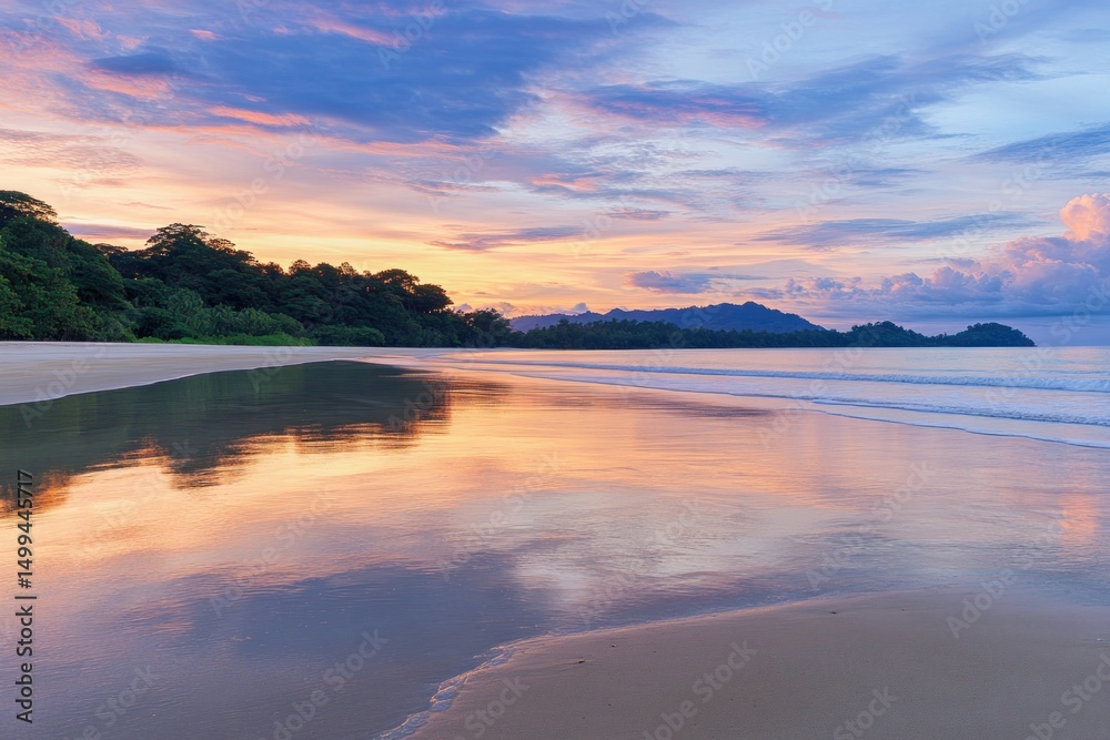 Fototapeta premium Serene beach sunset reflections