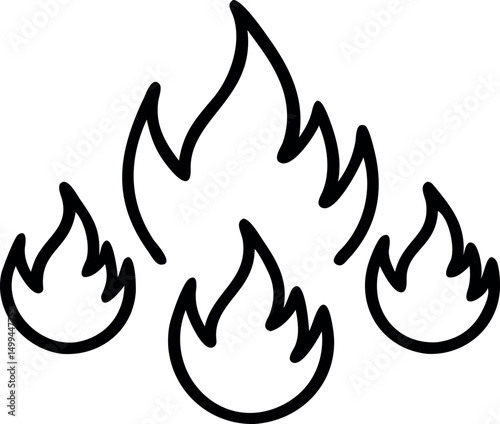 A graphic design featuring a scattered pattern of stylized fire icons against a plain white background.
