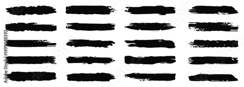 Black set paint, ink brush, brush strokes, brushes, lines, frames, box, grungy. Vector collection of artistic grungy black paint hand made creative brush stroke set. Grungy brushes collection.