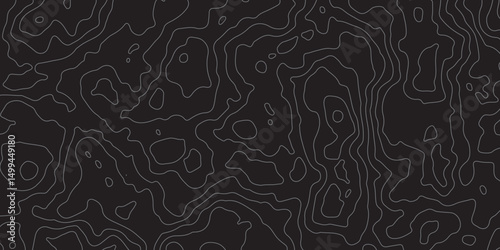 Abstract Topographic map design with Seamless pattern with lines on black background. geographic contour map paper texture. Retro topographic map. geographic mountain relief. terrain path isolated on 