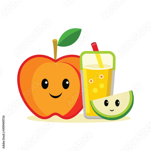 Flat and Minimal apples fruit juice icon vector illustration isolated on white background