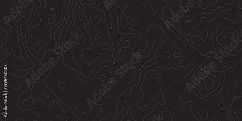 Abstract Topographic map design with Seamless pattern with lines on black background. geographic contour map paper texture. Retro topographic map. geographic mountain relief. terrain path isolated 