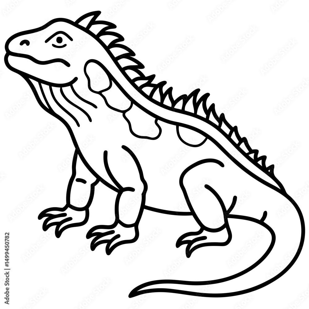 Fototapeta premium Volcano Iguana line art vector