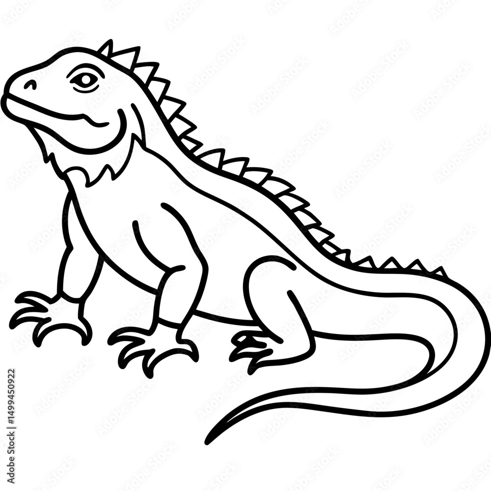 Fototapeta premium Volcano Iguana line art vector