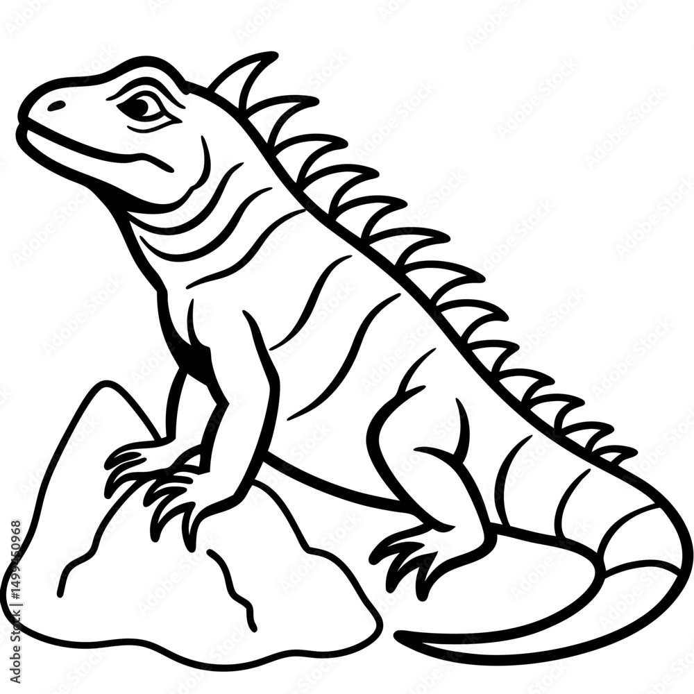 Fototapeta premium Volcano Iguana line art vector