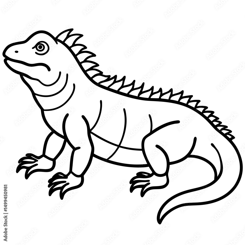 Fototapeta premium Volcano Iguana line art vector