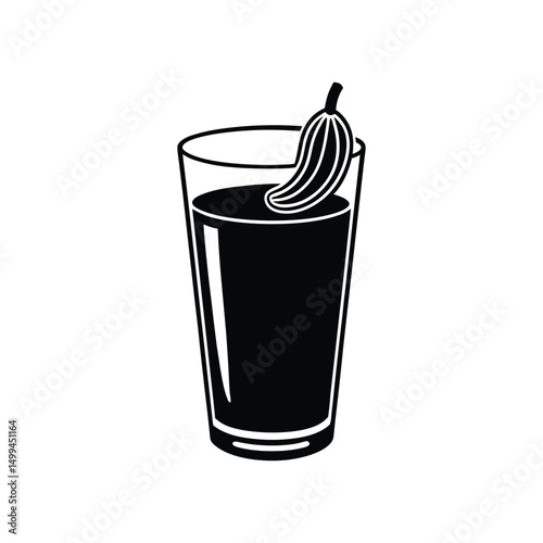 Flat and Minimal Banana milk juice glass icon vector illustration isolated on white background