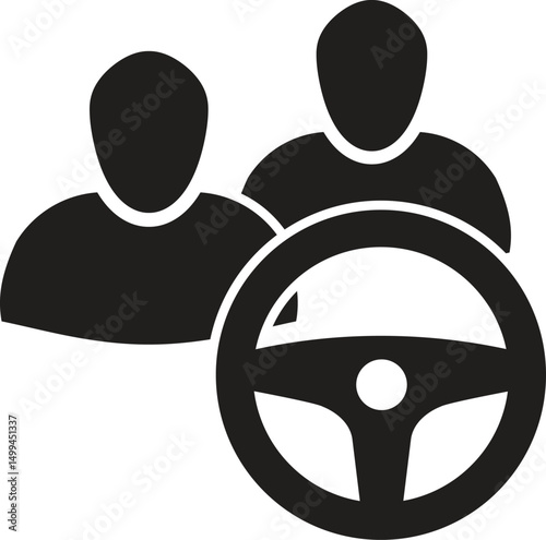 Canvastavla Minimalist Driver Collaboration Icon – Two Figures with Steering Wheel