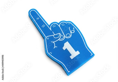 Blue foam finger with number one isolated on white background
