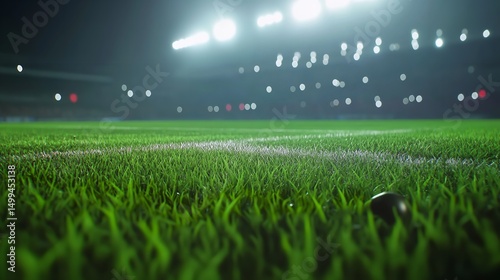 Night Stadium Green Grass Field Soccer Football Game play team goal dark view pitch arena match     
