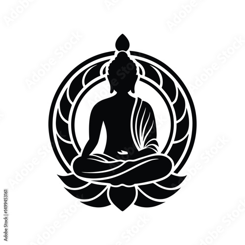 Flat and Minimal Buddha Cartoon logo vector illustration isolated on white background