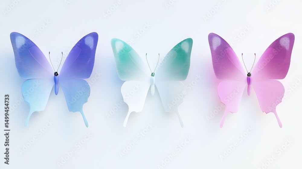 Three Dimensional Butterfly Isolated on White Background. Delicate and Colorful Insect Display. Three Dimensional Butterfly Isolated on White Background. Delicate and Colorful Insect Display.