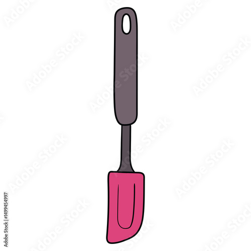 Hand drawn cartoon kitchen silicone spatula on white background.
