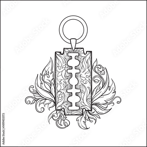 vector illustration of a floral ornament with a razor blade