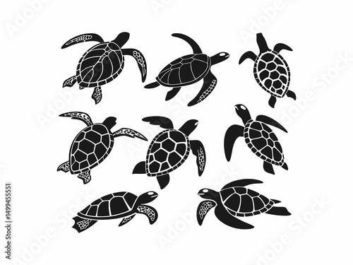 Collection of Silhouetted Sea Turtles