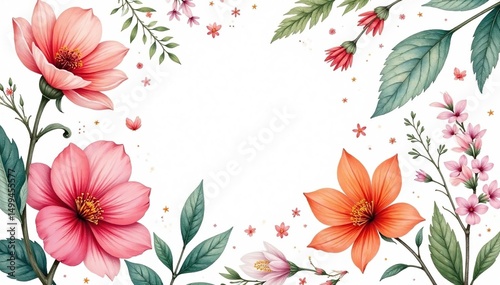 Intricate watercolor floral pattern on white background, nature, bloom