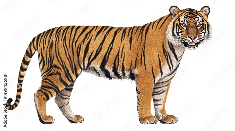 Obraz premium Powerful Tiger Illustration. Wildlife Animal with Striking Fur Pattern and Eyes.