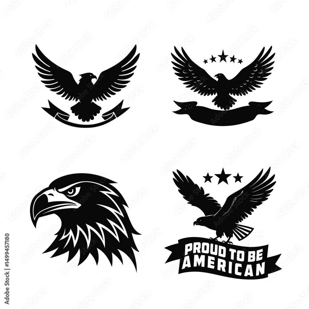 Obraz premium Majestic Eagle of Freedom – Patriotic Vector Silhouette with Bold Slogan