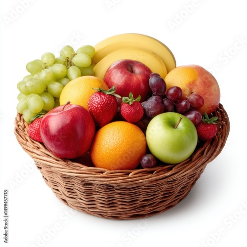 Assorted fresh fruits in a wicker basket