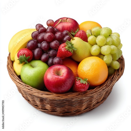 Assorted fresh fruit in a wicker basket