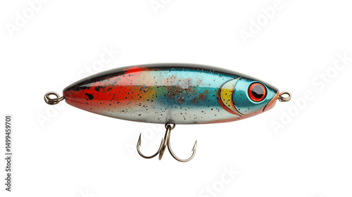 A high-resolution image of a single fishing lure, centered in the frame, white background --ar 16:9 photo