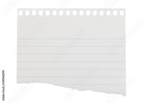Torn sheet of notepad paper, isolated on transparent background. Office blank paper concept