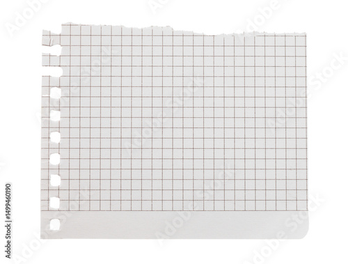 Torn sheet of notepad paper, isolated on transparent background. Office blank paper concept