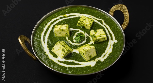 Palak Paneer Dish with Cream Swirl