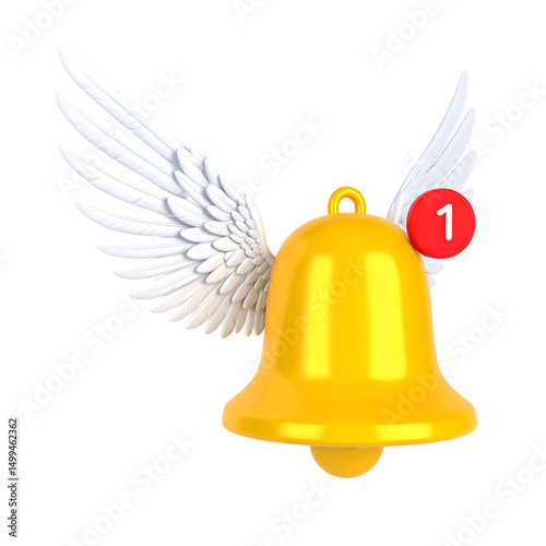 A golden bell with wings and a notification