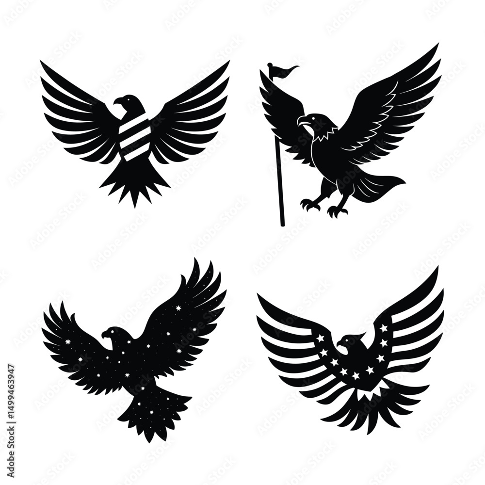 Obraz premium Soaring Freedom: American Eagle with Flag Silhouette