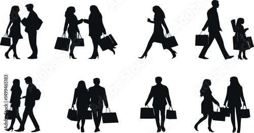 Fashionable silhouettes of women and girls in various poses.