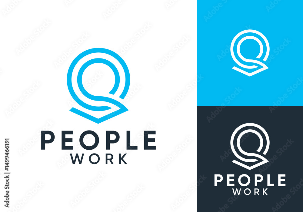 Obraz premium people recruitment logo. creative line art search work vector design concept